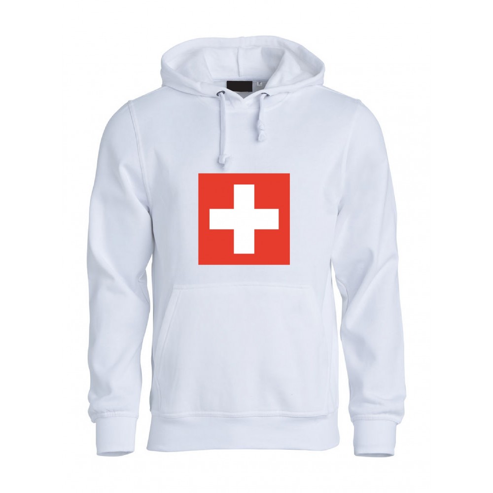 Felpa con cappuccio SVIZZERA bianca