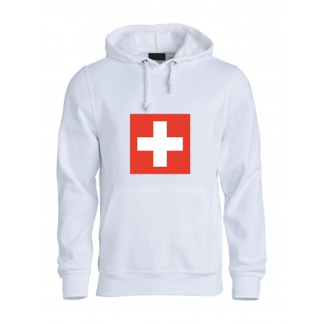 Felpa con cappuccio SVIZZERA bianca
